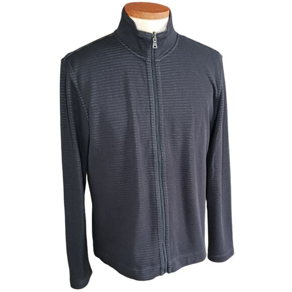 BOSS Hugo Boss Mens XL Reg Fit Full Zip Pique Knit Sweater Cardigan Reversible - Picture 1 of 16